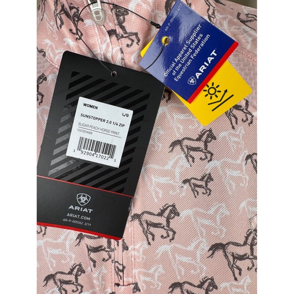 Ariat Sunstopper 2.0 Horse Print 1/4 Zip UPF Equestrian Riding Shirt L - Picture 4 of 8